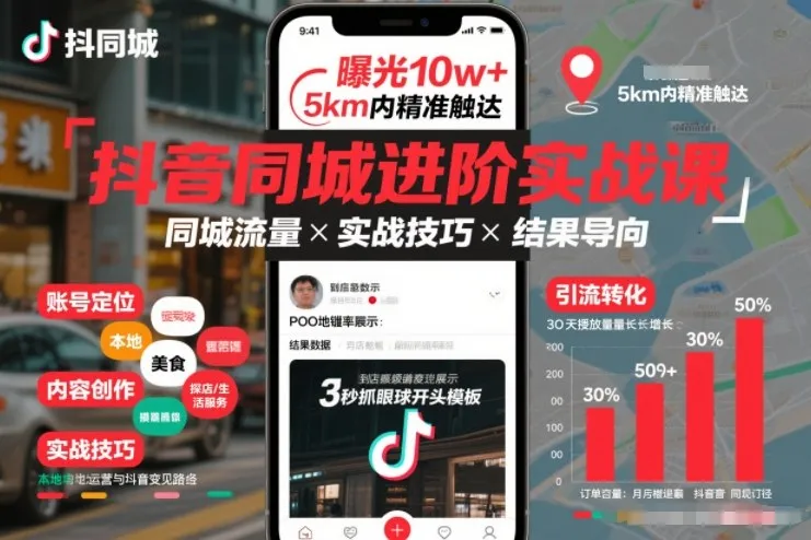 抖音同城进阶实战课，助你同城流量拿到结果-轻创