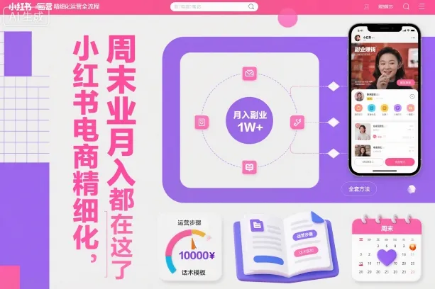 小红书电商精细化运营全流程，周末副业月入1W+，全套方法都在这了-轻创