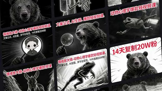 情绪放大镜-动物心理学爆款短视频课，文案公式、AI生图、多平台变现，14天复制20W粉-轻创