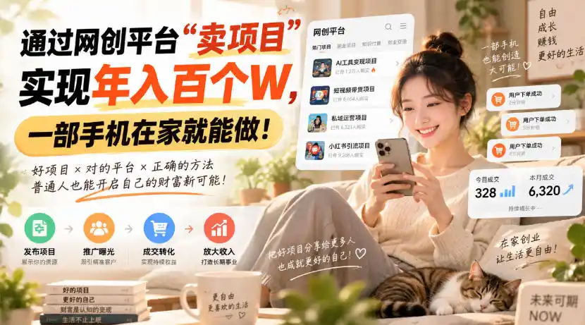 靠卖网创项目变现，一年拿下百万收益！一台手机就能操作！-豌豆轻创