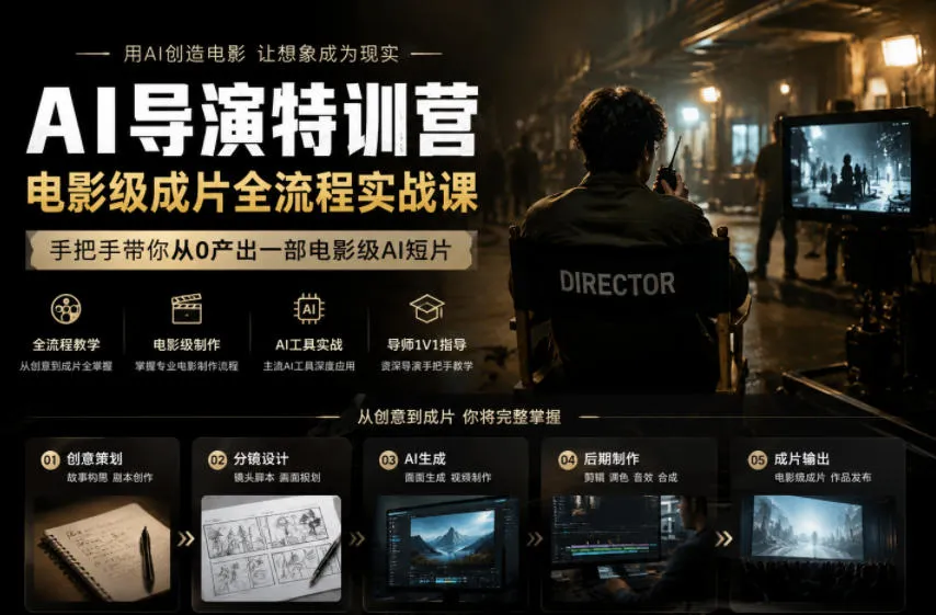 AI导演特训营，电影级成片全流程实战课，手把手带你从0产出一部电影级AI短片-豌豆轻创