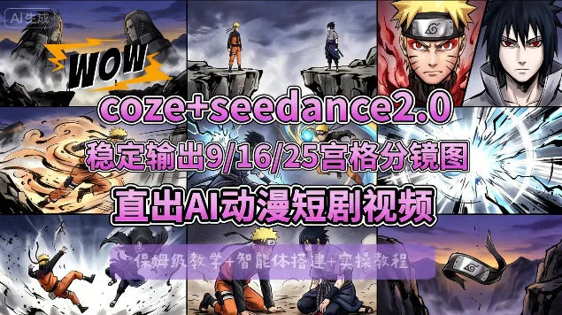 [COZE搭建教学]COZE+即梦Seedance 2.0稳定输出9-16-25宫格分镜图直出AI漫剧视频-豌豆轻创