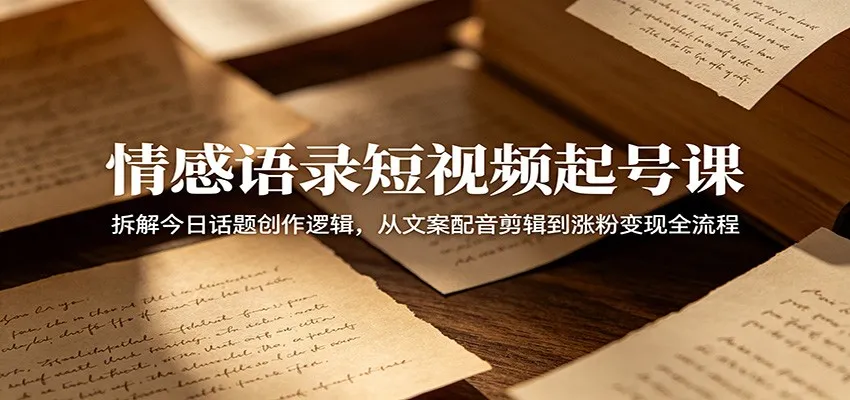 情感语录短视频起号课：拆解今日话题创作逻辑，从文案配音剪辑到涨粉变现全流程-豌豆轻创