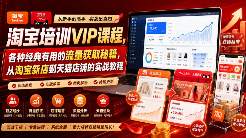 淘宝培训VIP课程，各种经典有用的流量获取秘籍，从淘宝新店到天猫店铺的实战教程(更新7月29日)-豌豆轻创
