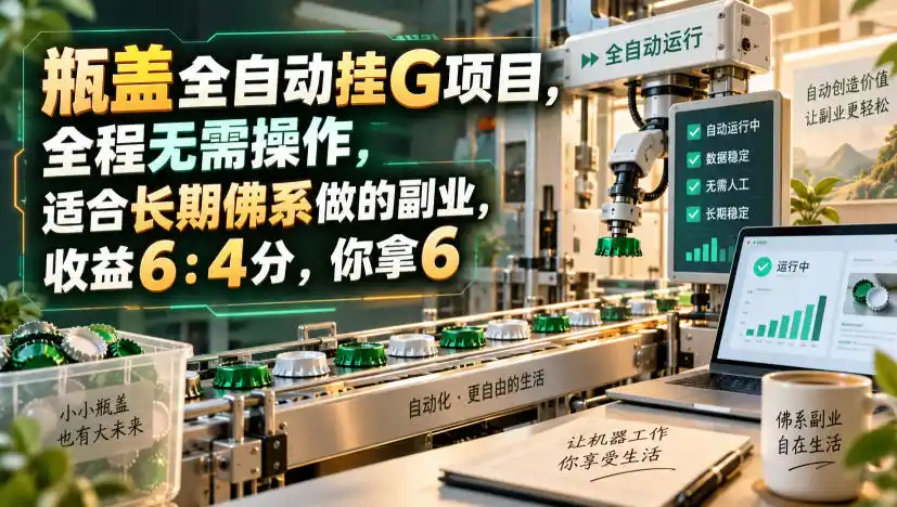 瓶盖全自动挂G项目，全程无需操作，适合长期佛系做的副业，收益6：4分，你拿6【揭秘】-豌豆轻创