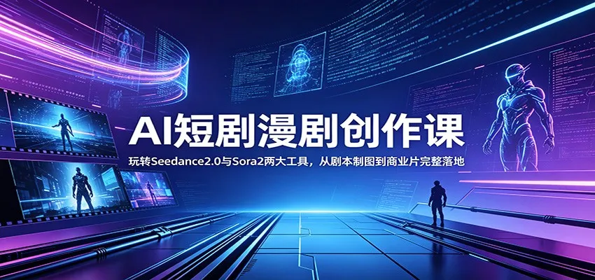 AI短剧漫剧创作课：玩转Seedance2.0与 Sora2两大工具，从剧本制图到商业片完整落地-豌豆轻创