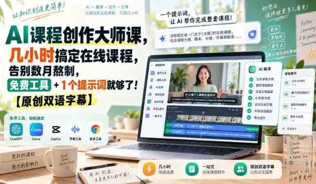 AI课程创作大师课,几小时搞定在线课程,告别数月熬制,免费工具+1个提示词就够了!【原创双语字幕】-豌豆轻创