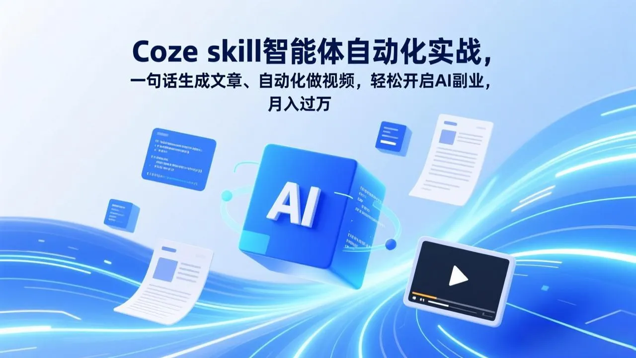 Coze skill智能体自动化实战，一句话生成文章、自动化做视频，轻松开启AI副业，月入过万-轻创
