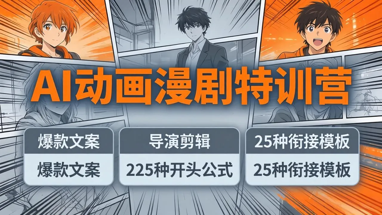 AI动画漫剧特训营：爆款文案+导演剪辑：225种开头公式+25种衔接模板，两小时剪电影级大片-豌豆轻创