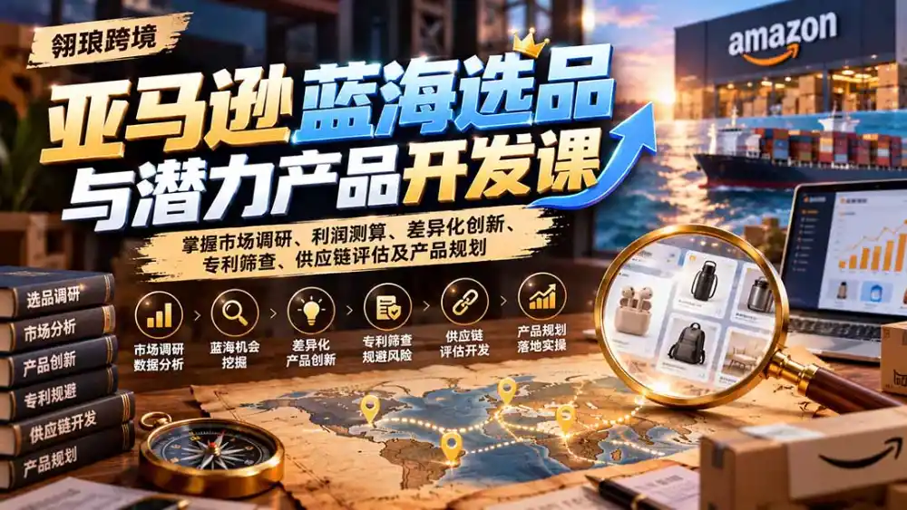 亚马逊蓝海选品与潜力产品开发课：掌握市场调研、利润测算、差异化创新、专利筛查、供应链评估及产品规划-豌豆轻创