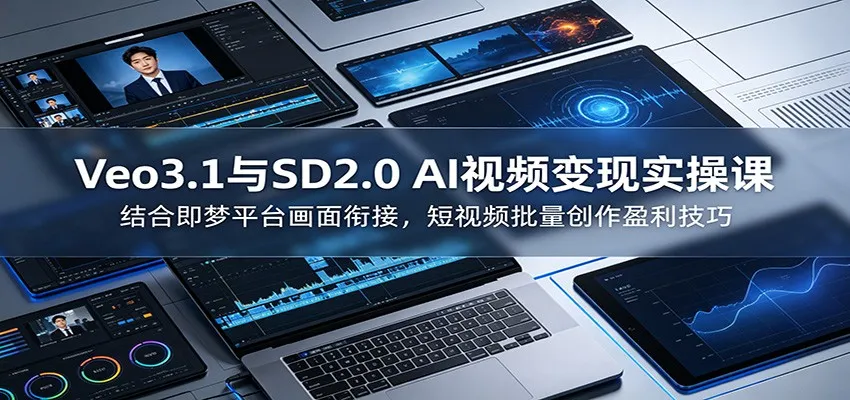 Veo3.1与SD2.0 AI视频变现实操课课:结合即梦平台画面衔接,短视频批量创作盈利技巧-豌豆轻创