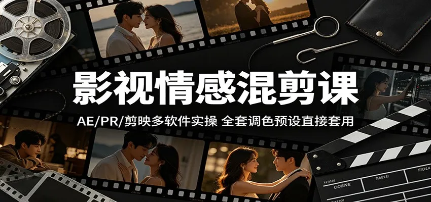 影视情感混剪课：AE/PR/剪映多软件实操，全套调色预设直接套用-豌豆轻创