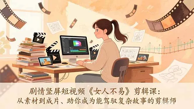 剧情竖屏短视频《女人不易》剪辑课：从素材到成片、助你成为能驾驭复杂故事的剪辑师-轻创