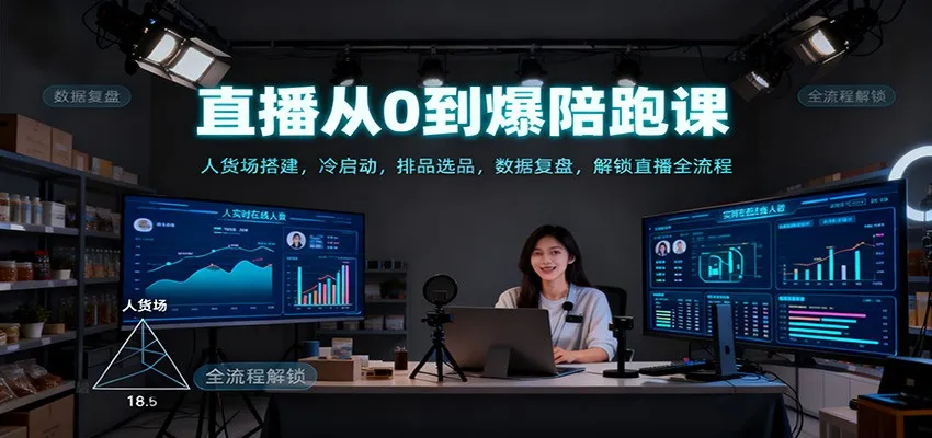 直播从0到爆陪跑课：人货场搭建，冷启动，排品选品，数据复盘，解锁直播全流程-轻创