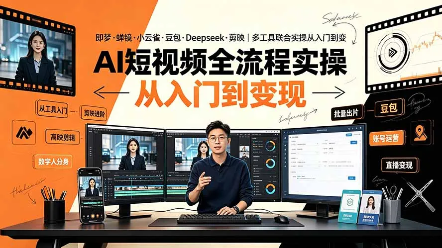 AI短视频全流程实操：即梦·蝉镜·小云雀·豆包·Deepseek·剪映｜多工具联合实操从入门到变现-豌豆轻创