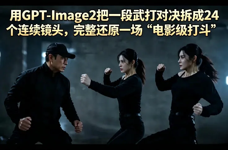 用GPT-Image2把一段武打对决拆成24个连续镜头,完整还原一场“电影级打斗”