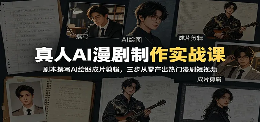 真人AI漫剧制作实战课：剧本撰写AI绘图成片剪辑，三步从零产出热门漫剧短视频-豌豆轻创
