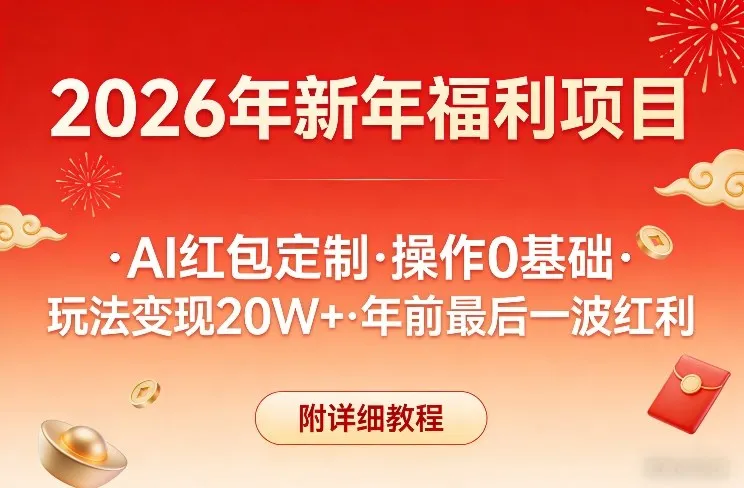 新年福利项目，AI红包定制，操作0基础，玩法变现20W+年前最后一波红利，附详细教程-轻创
