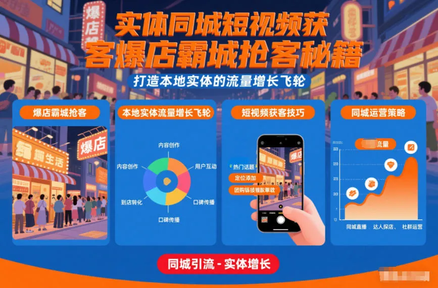实体同城短视频获客爆店霸城抢客秘籍,打造本地实体的流量增长飞轮-轻创