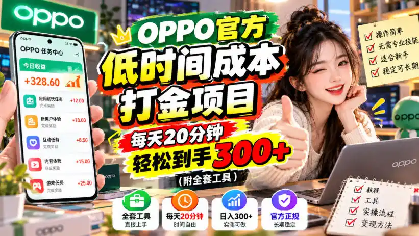 OPPO官方低时间成本打金项目，每天20分钟，轻松到手300+(附全套工具)【揭秘】-豌豆轻创