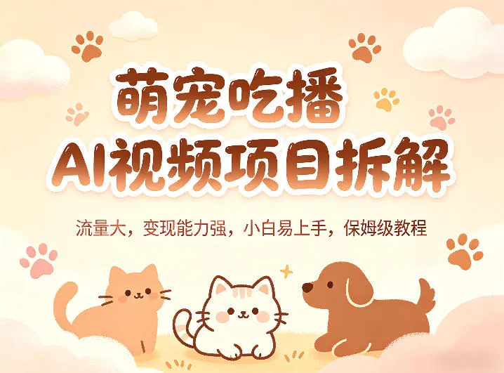 萌宠吃播AI视频项目拆解,流量大,变现能力强,小白易上手,保姆级教程