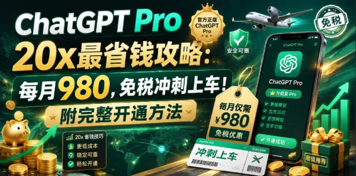 ChatGPT Pro 20x最省钱攻略：每月980，免税冲刺上车！附完整开通方法【文档】-豌豆轻创
