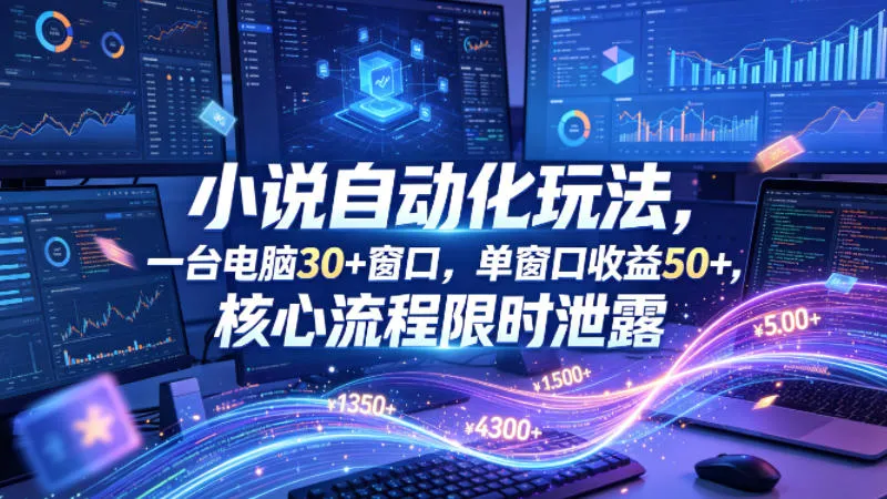 小说挂G自动化玩法，一台电脑30+窗口，单窗口收益50+，核心流程限时泄露【揭秘】-豌豆轻创