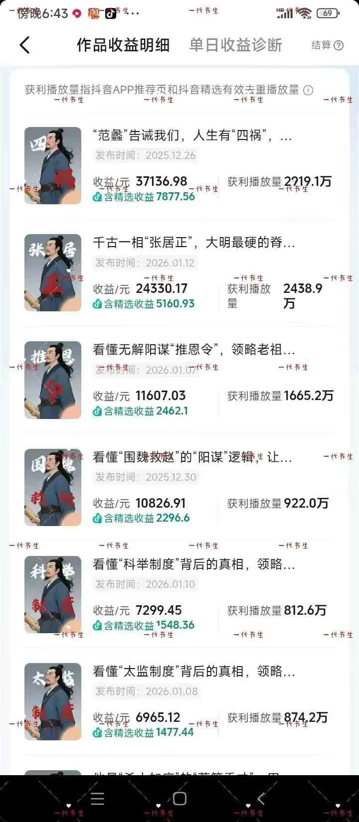 抖音300w粉丝博主的政史类科普视频教学，有大流量扶持，拿伙伴伙伴+精选独家双份收益-豌豆轻创