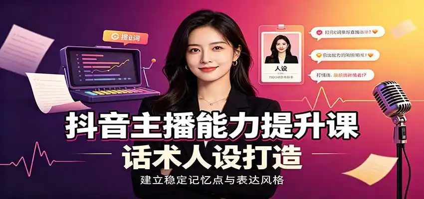 抖音主播能力提升课：账号底层逻辑，直播间搭建调试，话术人设打造全套教学-豌豆轻创