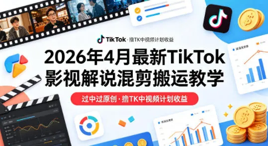 26年4月最新TikTok影视解说混剪搬运教学，过中过原创，撸TK中视频计划收益-豌豆轻创