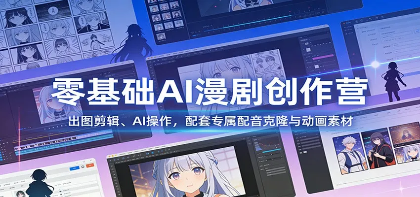 零基础AI漫剧创作营:出图剪辑、AI操作,配套专属配音克隆与动画素材-轻创