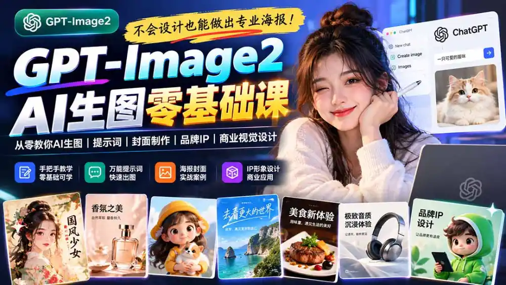 不会设计也能做出专业海报！GPT-Image2从零教你AI生图、提示词、封面制作、品牌IP与商业视觉设计-豌豆轻创