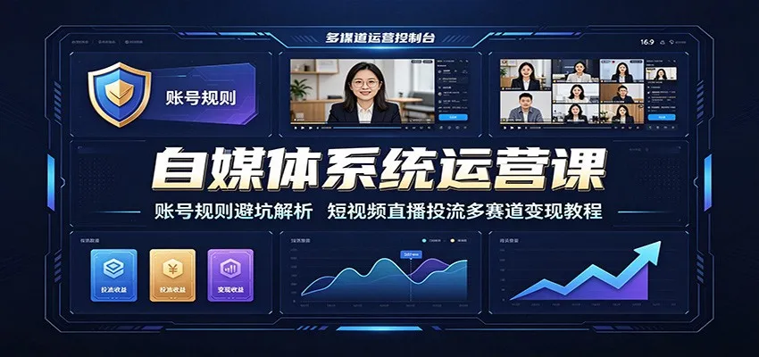 自媒体系统运营课：账号规则避坑解析，短视频直播投流多赛道变现教程-豌豆轻创