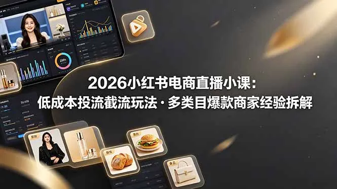 2026小红书电商直播小课，低成本投流截流玩法，多类目爆款商家经验完整拆解教学-豌豆轻创