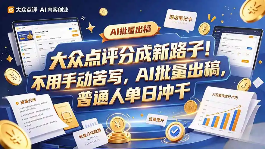 大众点评副业新玩法，工具提效解放双手，批量做笔记，单日可破千-豌豆轻创