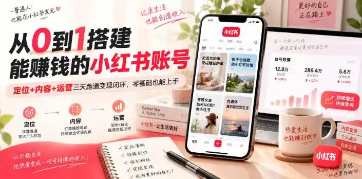 从0到1搭建能賺钱的小红书账号，定位+内容+运营三天跑通变现闭环-豌豆轻创
