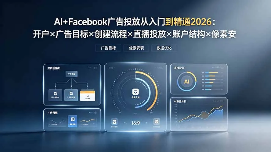 AI+Facebook广告投放从入门到精通2026：开户×广告目标×创建流程×直播投放×账户结构×像素安装×AI赋能-豌豆轻创
