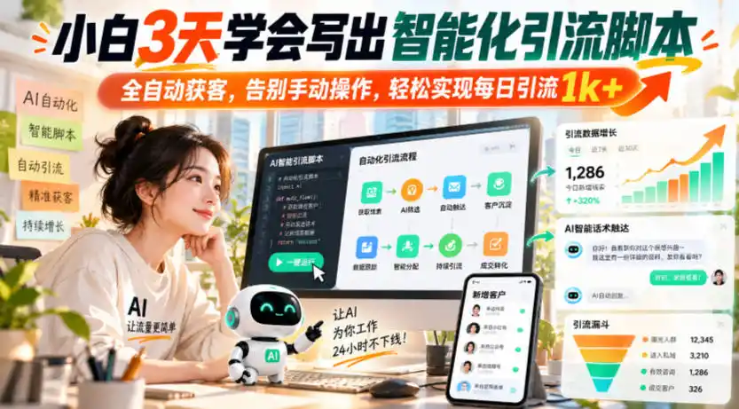 小白3天学会写出智能化引流脚本，全自动获客，告别手动操作，轻松实现每日引流1k+-豌豆轻创
