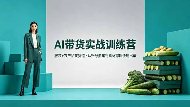 AI带货实战训练营，服装+农产品双赛道，从账号搭建到素材剪辑快速出单-豌豆轻创