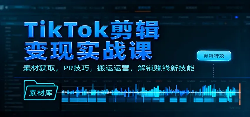 TikTok剪辑变现实战课：素材获取，PR技巧，搬运运营，解锁赚钱新技能-轻创
