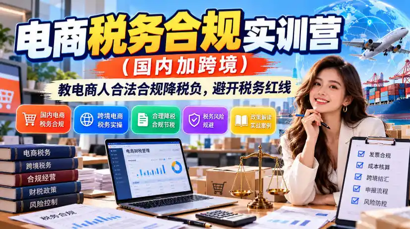 电商税务合规实训营(国内加跨境)，教电商人合法合规降税负，避开税务红线-豌豆轻创