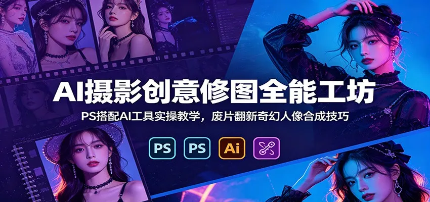 AI摄影创意修图全能工坊：PS搭配AI工具实操教学，废片翻新奇幻人像合成技巧-豌豆轻创