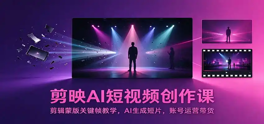 剪映AI短视频创作课:剪辑蒙版关键帧教学,AI生成短片,账号运营带货-豌豆轻创