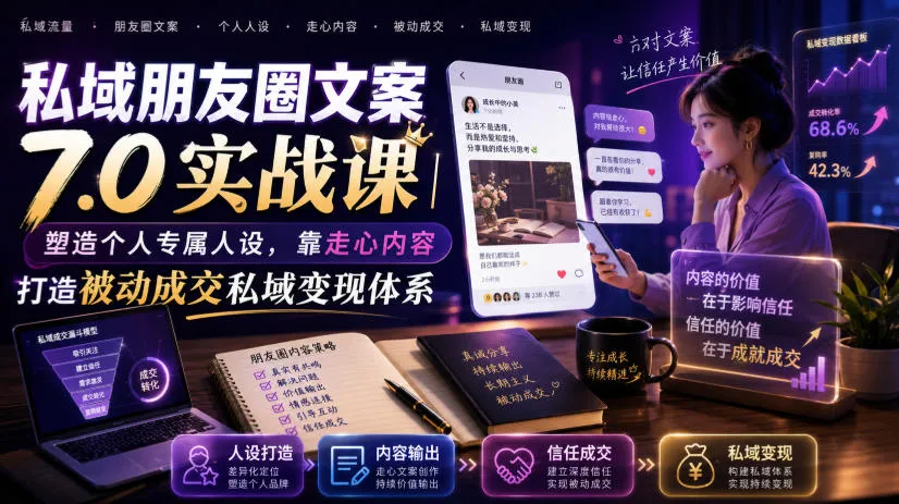 私域朋友圈文案7.0实战课｜塑造个人专属人设，靠走心内容打造被动成交私域变现体系-豌豆轻创