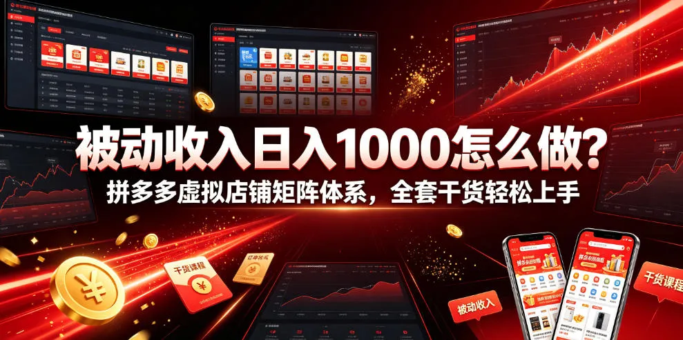 被动收入日入1000怎么做？拼多多虚拟店铺矩阵体系，全套干货轻松上手【揭秘】-豌豆轻创