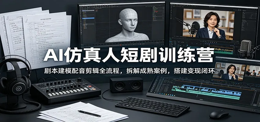 AI仿真人短剧训练营:剧本建模配音剪辑全流程,拆解成熟案例,搭建变现闭环-豌豆轻创