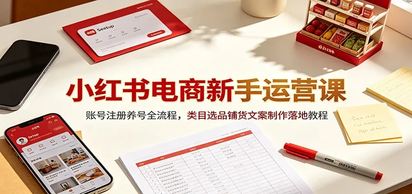 小红书电商新手运营课：账号注册养号全流程，类目选品铺货文案制作落地教程-豌豆轻创