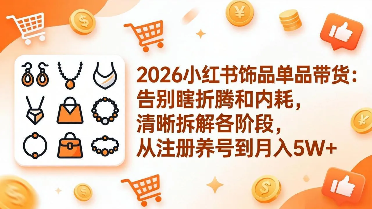 2026小红书饰品单品带货：告别瞎折腾和内耗，清晰拆解各阶段，从注册养号到月入5W+-豌豆轻创