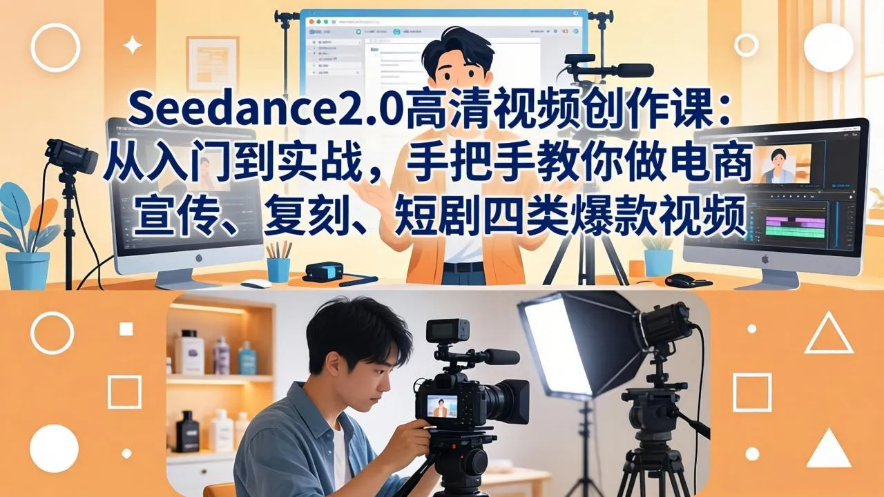 Seedance2.0高清视频创作课：从入门到实战，手把手教你做电商、宣传、复刻、短剧四类爆款视频-豌豆轻创