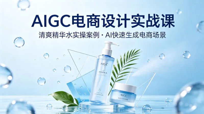 AIGC电商设计实战课，以清爽精华水为实操案例，教你用AI快速生成电商场景-豌豆轻创